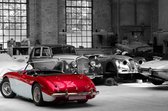 Tuinposter - Auto - Oldtimer in Rood / zwart / wit  - 160 x 240 cm.