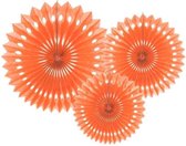 Papieren Waaiers Zalm Oranje Set 20-30cm 3 delig