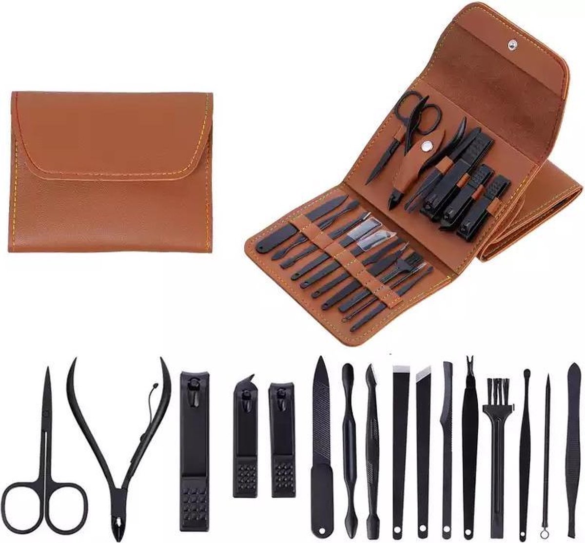 16 Delig Manicure Set met Gezichtsmasker- Nagelset -Nagelvijl - Nagelknipper- Nagelschaar - Pincet- Manicureset met Luxe Etui voor Nagel