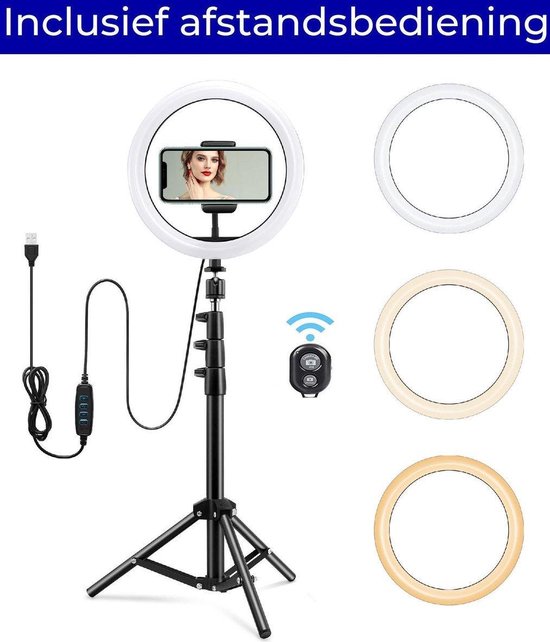 Anneau LED Dimmable Avec Support Mural/plafond 360° - Télécommande - Température Couleur 2700K-6500K - Pour Salon Coiffure, Esthétique, Photo, Streaming