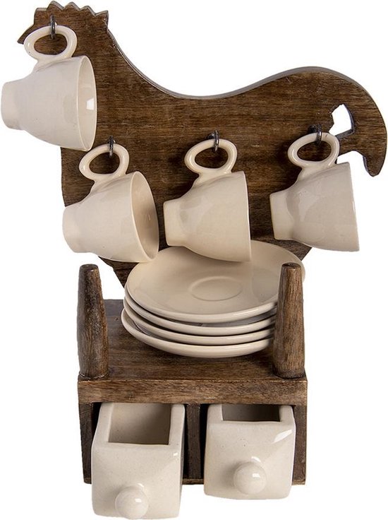 Tasse et soucoupe Clayre & Eef (lot de 4) 22*15*31 cm Crème Céramique Kip Services de table Café Cappucino