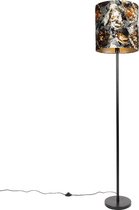 QAZQA simplo - Klassieke Vloerlamp | Staande Lamp met kap - 1 lichts - H 1840 mm - Bloemen print - Woonkamer | Slaapkamer | Keuken