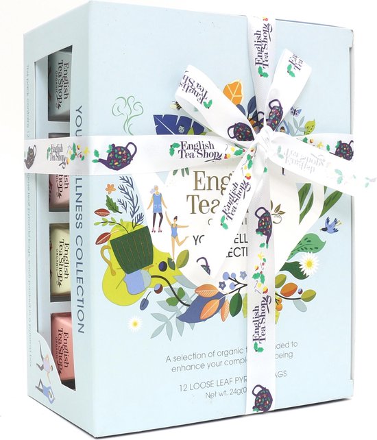 Biologisch Theegeschenk – Welness Tea collectie - Thee cadeau - Thee geschenkset - Cadeaupakket - 12 piramidezakjes – 6 verschillende theesmaken