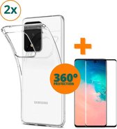 Fooniq Silicone Hoesje Transparant 2x + Screenprotector 2x - Geschikt Voor Samsung Galaxy S20 Ultra