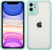 iPhone 11 Anti Shock Hoesje met Camera Bescherming - Back Cover Siliconen Case TPU Schokbestendig - Apple iPhone 11 - Transparant / Turquoise