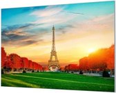 Wandpaneel Eiffeltoren in de herfst  | 210 x 140  CM | Zilver frame | Akoestisch (50mm)