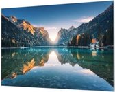Wandpaneel Helder water bergmeer  | 180 x 120  CM | Zilver frame | Wand-beugels (27 mm)