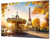 Wandpaneel Kermis in herfst bij Eiffeltoren in Parijs  | 150 x 100  CM | Zwart frame | Wand-beugels (27 mm)