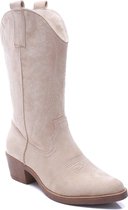 WELOVESHOES® Bottes de cow-boy -boy à talon pour femmes - Suédine - Beige - Taille 36