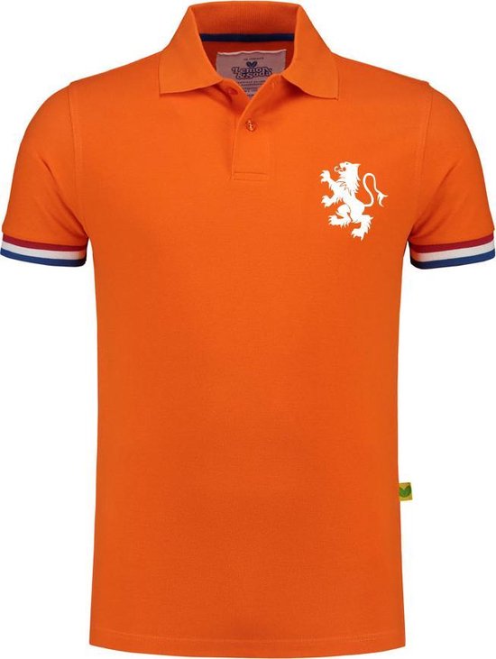 Cadeautip! Polo shirt voetbal met Nederlandse vlag | Oranje Polo | Nederland Polo | Unisex Polo met witte bedrukking | Oranje polo met bedrukking