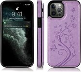 iPhone 8 Back Cover Hoesje met print - Pasjeshouder Leer Portemonnee Magneetsluiting Flipcover - Apple iPhone 8 - Paars