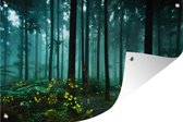 Tuinposter - Tuindoek - Tuinposters buiten - Vuurvliegjes verlichten een bos - 120x80 cm - Tuin