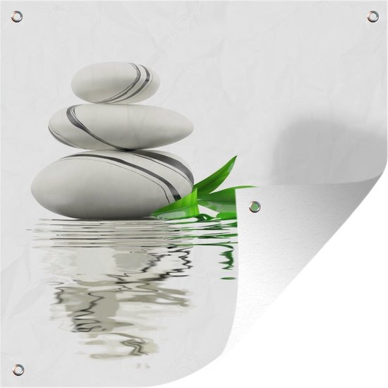 Tuinposters Zen stenen in het water - 50x50 cm - Tuindoek - Buitenposter