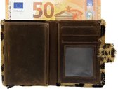 Leren mini wallet – Anti-skim portemonnee – Leren cardprotector – Donkerbruin leer met tijgerprint – Creditcardhouder leer