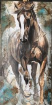 Kleurrijke Paard- Mixed Media- Katoenen canvasdoek op houten frame- 120x60 cm,3D