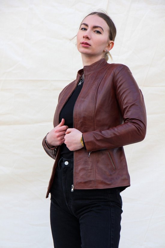 Foto: Gill s chic cognac dames leren jas biker jack 100 lamsleer cognac