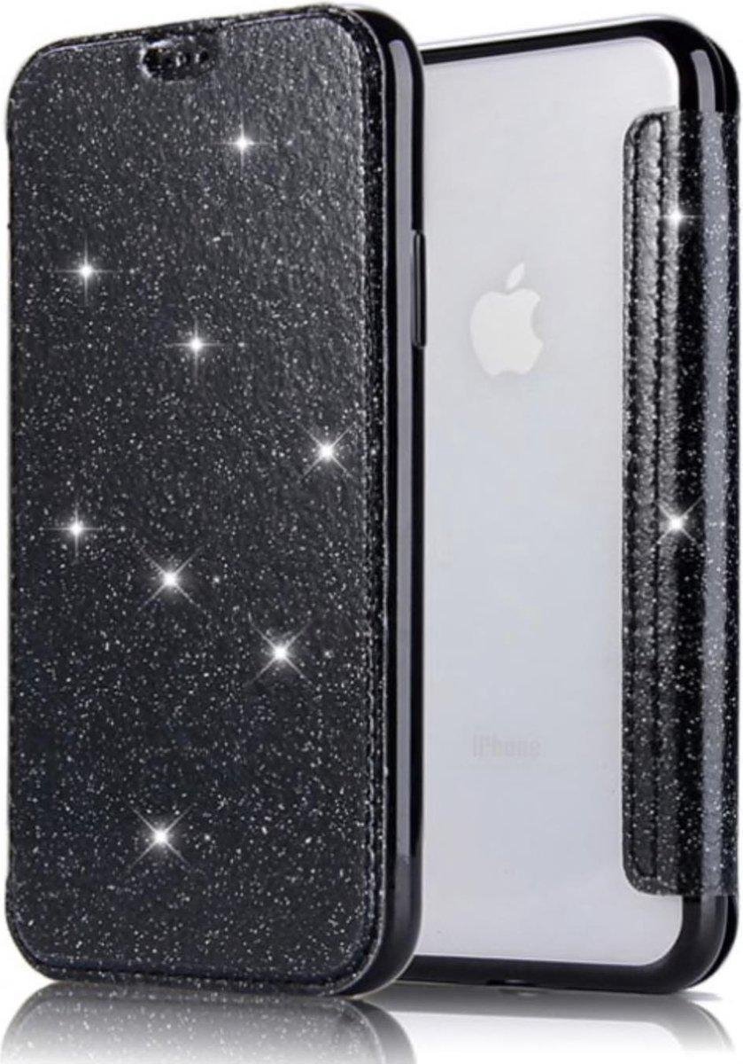Geschikt voor Apple iPhone XS Max Flip hoesje - Zwart - Folio Glitter
