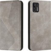 Voor Motorola Moto G Stylus 2021 Huid Voel Magnetisch S-type Effen Kleur Horizontale Flip Lederen Case met Houder & Kaartsleuf & Portemonnee (Grijs)