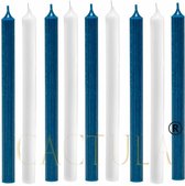 Cactula gekleurde lange luxe dinerkaarsen lang 28 cm Delfts Blauw 9 stuks - Donkerblauw - Wit - Kaarsen