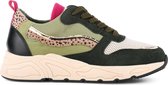 PS Poelman Dames - CAROCEL Imitatie Leren Suedè PU Runner Sneakers met Beige Profielzool - Donker Groen Goud - Maat 37