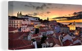 Canvas Schilderij Portas do Sol bij zonsopgang in Alfama bij het Portugese Lissabon - 40x20 cm - Wanddecoratie