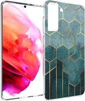 iMoshion Hoesje Geschikt voor Samsung Galaxy S21 FE Hoesje Siliconen - iMoshion Design hoesje - Goud / Meerkleurig / Groen / Green Honeycomb