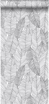 ESTAhome behang getekende bladeren zwart en wit - 139011 - 0.53 x 10.05 m