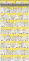 ESTAhome behang Amsterdamse huizen geel - 137712 - 53 cm x 10,05 m