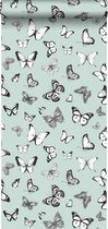 ESTAhome behang vlinders mintgroen - 138876 - 53 cm x 10,05 m