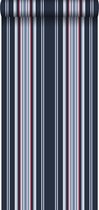 ESTAhome behang strepen marine blauw en rood - 136419 - 53 cm x 10,05 m