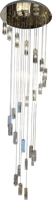 MBC Light -Square - vide lamp - rvs glans ophangplaat 60cm - 250cm lang - cristal blokken - g4 led - afstandsbediening dimbaar