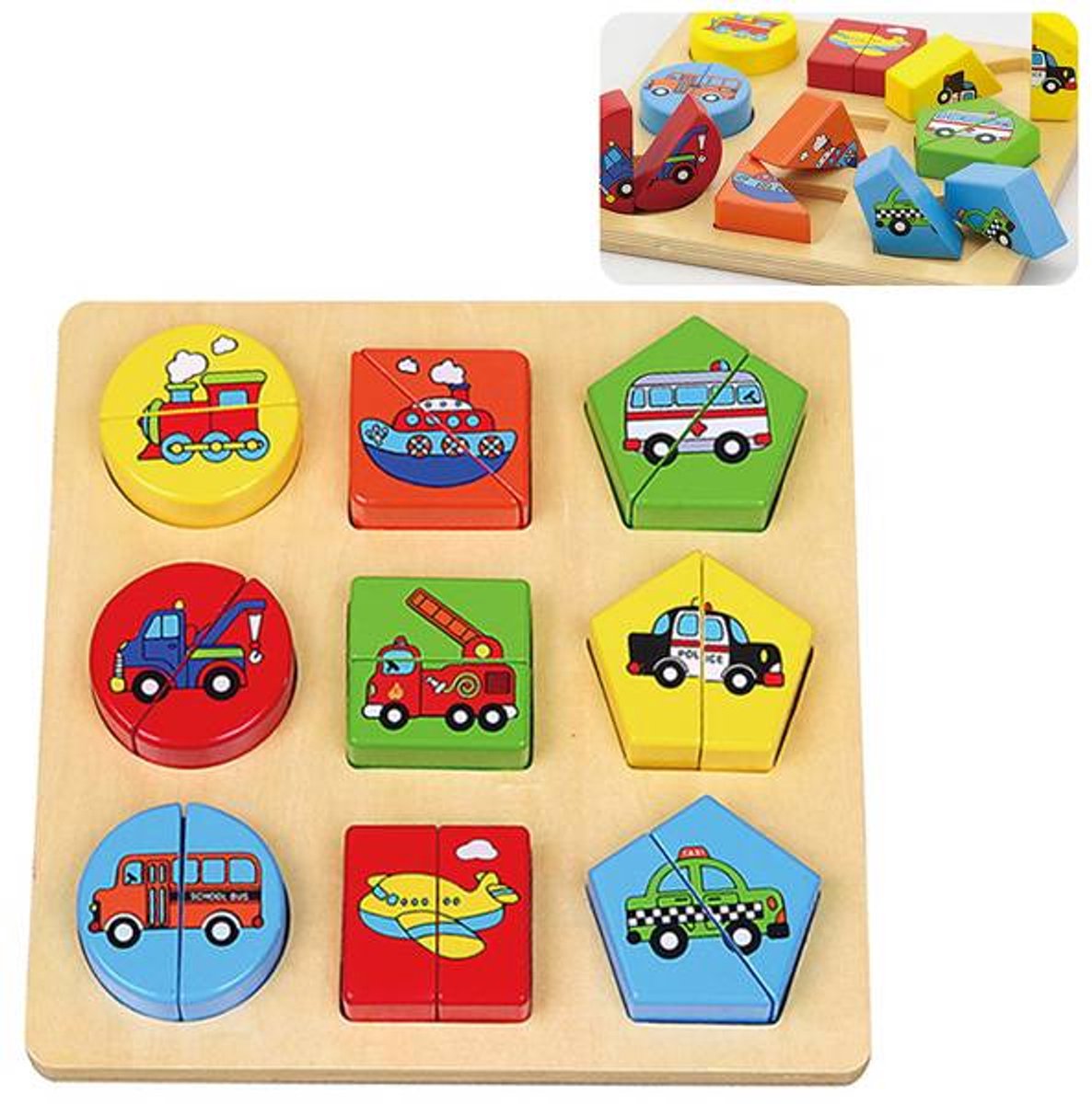 Viga Toys - Voertuigenpuzzel met geometrische vormen
