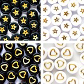 Ensemble de perles symboles – Étoiles – Hartjes – Mélange unique 200 pièces – Zwart/ Or – Wit/ Or – Perle 7mm – Ensemble de perles lettres assorties – Faire des bijoux pour enfants et adultes – DIY