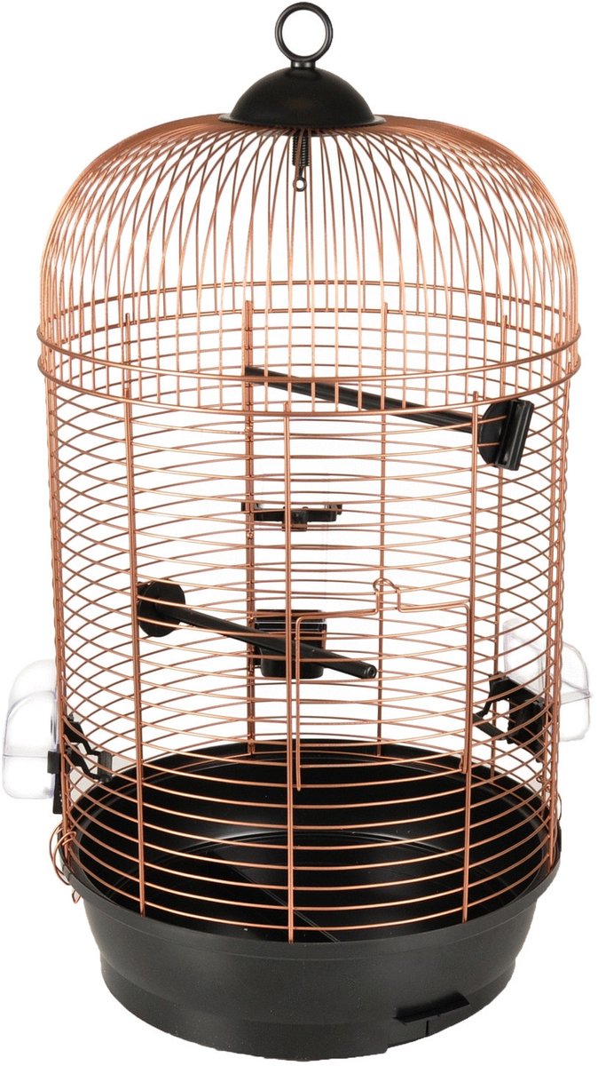 Vogelkooi – Flamingo Parkietenkooi Sanna 2 Koper Zwart – 35x35x67 cm – met zitstokken & eetbakjes – voor parkieten & kanaries