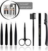 Jollify - Epileer Set - Wenkbrauw Scheermesje - Borstel - Pincet - Mesje - Wenkbrauwkam - Wenkbrauwpotlood - Potlood Zwart - Dermaplaning - Eyebrow Razor - Epilator - Trimmer- Wenkbrauwschaar