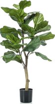 Groene kunstplant ficus Lyrata 90 cm in pot - Mooie decoratie kunstplanten voor binnen