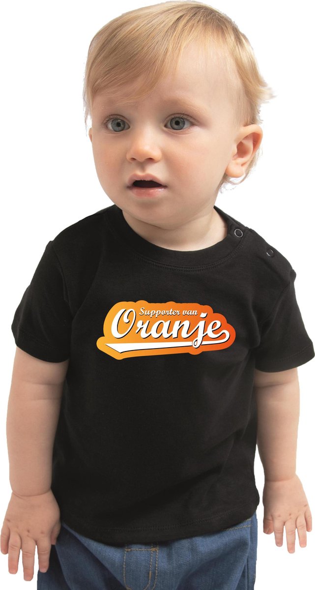 Afbeelding van product Bellatio Decorations  Zwart Holland fan t-shirt voor babys - supporter van oranje - Nederland supporter - EK/ WK shirt / outfit 80  - maat 80