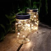 Specilights Solar Jar LED Tafellamp - 3 Glazen potten met led string verlichting - Solar tuinverlichting op zonne-energie - Mason Jar Tuinlamp