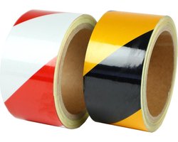 Reflecterende waarschuwingstape - Wit & Rood - 1000 cm x 50 mm x 0,19 mm- Vlak - Polyvinylchloride (PVC) - 0,19 mm - Voor binnen