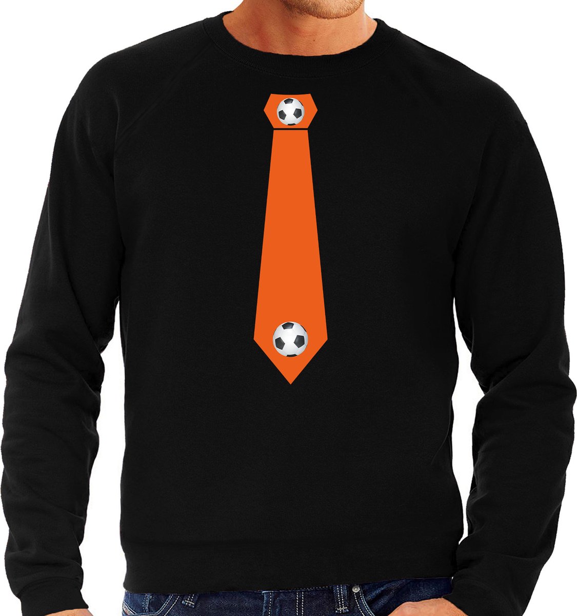 Zwarte fan sweater voor heren - oranje voetbal stropdas - Holland / Nederland supporter - EK/ WK trui / outfit S