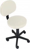 Salonkruk - Werkstoel -voor manicure, pedicure - met rugleuning en wielen - Gebroken wit