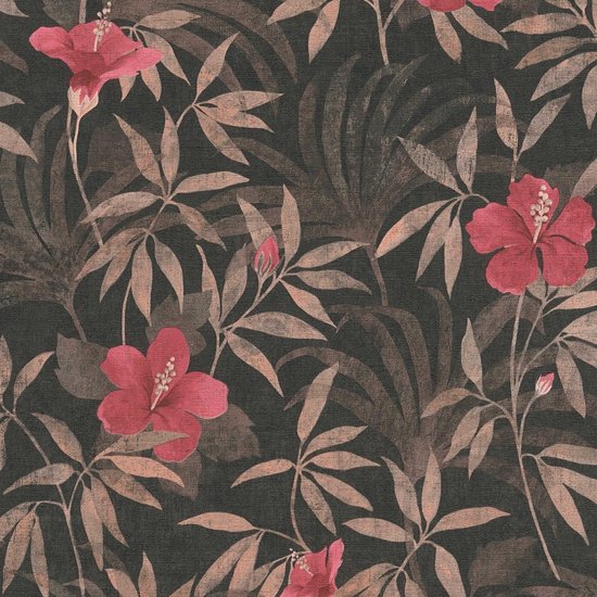 assistent Vestiging Voor type A.S. Création behangpapier bloemen bruin, rood en zwart - AS-380283 - 53 cm  x 10,05 m | bol.com