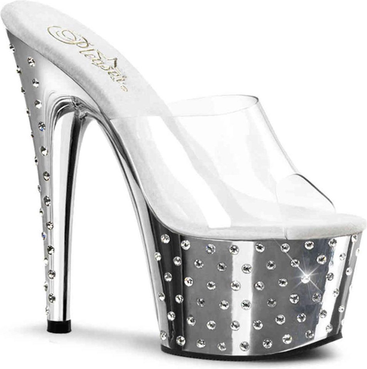 Pleaser - STARDUST701 Muiltjes - Paaldans schoenen - 40 Shoes - Zilverkleurig/Transparant