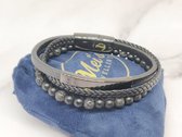 Mei's | Coco Onyx Leather armband | armband heren / sieraad heren / Edelsteen / Zwarte Onyx / Lavasteen / Echt Leder / 316L Roestvrij Staal / Chirurgisch Staal | polsmaat 18 cm / z