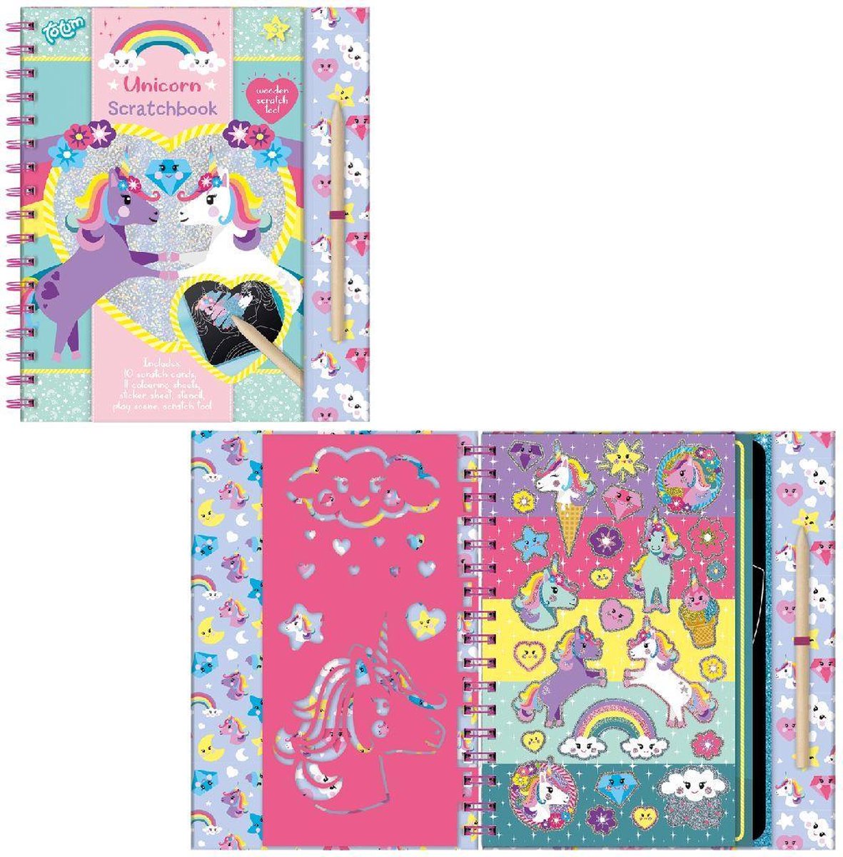 Totum Unicorn vakantieboek doeboek luxe kraskaarten scratch art sticker en kleurboek speelgoed meisjes met unicorns A5 25-delig — afbeelding 18