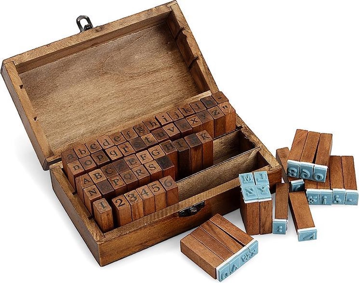Wood Stamp Set Letter Stamps Small 70PCS Vintage Wood Alphabet Letter Stamps