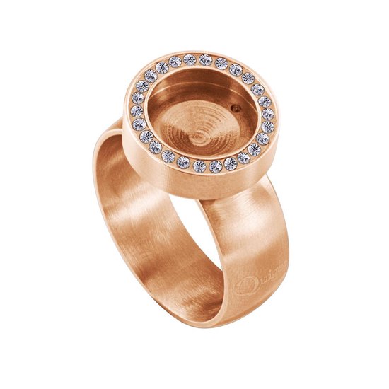 Bague plaquée or rose avec zirconiums autour du support pour mini médaille.