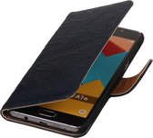 Donker Blauw Echt Leer Leder booktype wallet hoesje voor Samsung Galaxy A7 2016