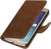 Hout Bookstyle Hoes voor Galaxy J2 (2016 ) J210F Bruin