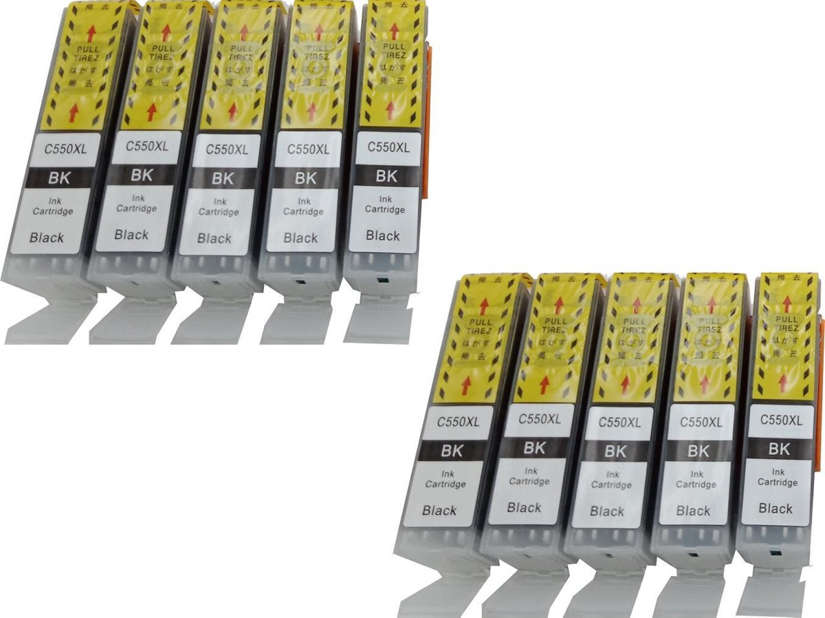 KATRIZ® huismerk ink Canon 10 x PGI550XL Zwart | voor Canon Pixma IP 7250/8750/IX 6800/6850/MG 5450/5500/5550/5600/5650/5655/6300/6350/6450/6600/6650/7150/7550/MX 725/925 | 10 stuks